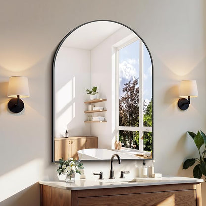 COFENY Arched Mirror, 30’’x42’’ Black Arch Mirrors for Bathroom Sink, Bathroom Vanity Mirror with Metal Frame, Modern Wall Mounted Mirror for Bedroom Living Room Mantle Entryway