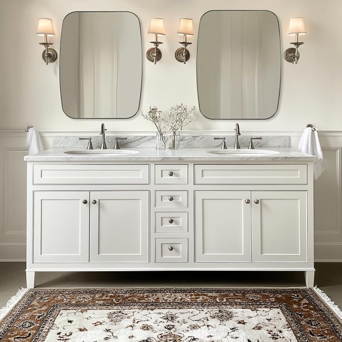 Brushed Nickel Oblong Mirror, 36x48 Inch Brushed Nickel Oval Mirror for Bathroom with Stainless Steel Metal Frame, Wall Mouned for Bathroom, Living Room, Entryway