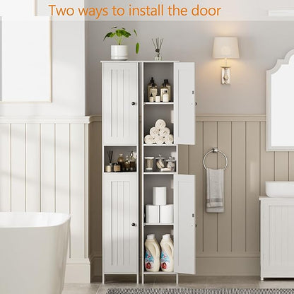 Tall Bathroom Storage Cabinet with 2 Doors, 67"H Narrow Storage Cabinet with Adjustable Shelves& Anti-Tip Design, Reversible Door Installation, Easy Assembly, 11.8 x 11.8 x 66.9 Inches, White