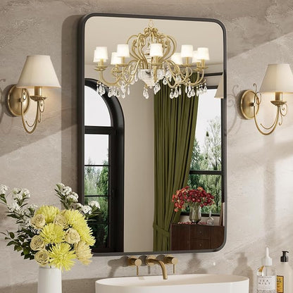 16"x20" Bathroom Mirrors for Over Sink, Matte Black Rectangle Vanity Mirror | Aluminum Alloy Frame, Clear Reflection, Rust-Resistant, Vertical or Horizontal, Wall Mount, Bedroom and Entryway