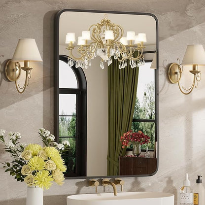 22"x30" Bathroom Mirrors for Over Sink, Matte Black Rectangle Vanity Mirror | Aluminum Alloy Frame, Clear Reflection, Rust-Resistant, Vertical or Horizontal, Wall Mount, Bedroom and Entryway