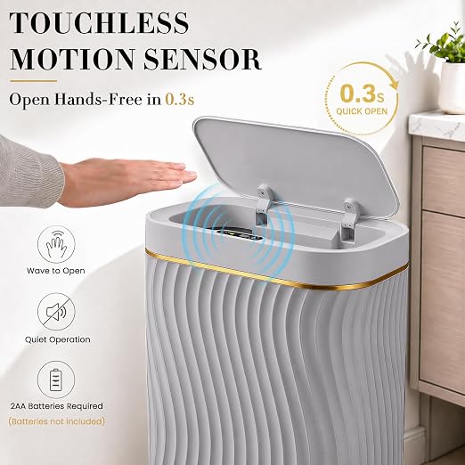 Ogikey Bathroom Small Trash Can with Automatic Touchless Lid, 2.6 Gallon Smart Garbage Can Narrow Waterproof Trash Bin for Bedroom, Office, Living Room
