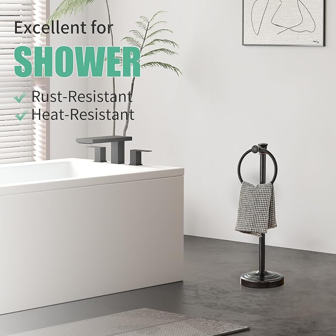 Hoimpro Hand Towel Holder Free Standing Towel Bar Oil Rubbed Bronze | Hanging Floor Hand Towel Rack Ring, for Bathroom Kitchen Vanity Countertops, Hardware Accessories SUS 304 Heavy-Duty Base