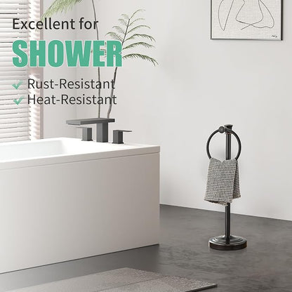 Hoimpro Hand Towel Holder Free Standing Towel Bar Oil Rubbed Bronze | Hanging Floor Hand Towel Rack Ring, for Bathroom Kitchen Vanity Countertops, Hardware Accessories SUS 304 Heavy-Duty Base