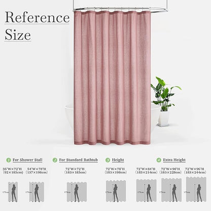 KGORGE Linen Fabric Shower Curtains-Semi Sheer Button Hole Lightweight Waterproof Privacy Light Filtering Shower Curtains for Nursery Bathroom with 12 Hooks, 72 x 72 inches Long, Dusty Pink, 1 Panel