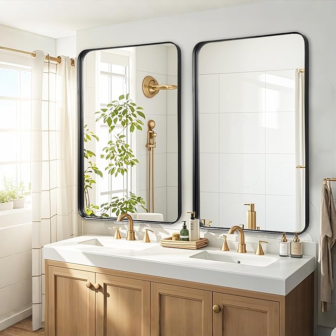 Fabuday Bathroom Mirror Wall Mounted - 28x48 Inch Large Bathroom Mirror for Vanity Black Frame, Big Retangle Framed Mirrors for Bedroom, Entryway, Home Office Decor