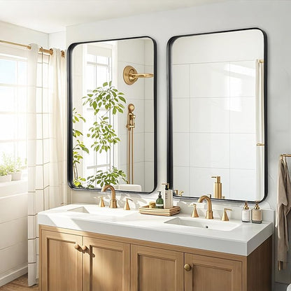 Fabuday Bathroom Mirror Wall Mounted - 28x48 Inch Large Bathroom Mirror for Vanity Black Frame, Big Retangle Framed Mirrors for Bedroom, Entryway, Home Office Decor