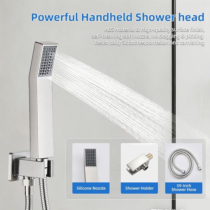 Shower Faucet Set With 8" Shower Head And Handheld Brushed | Wall Mounted Shower System Valve Include 2 Function