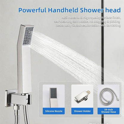 Shower Faucet Set With 8" Shower Head And Handheld Brushed | Wall Mounted Shower System Valve Include 2 Function