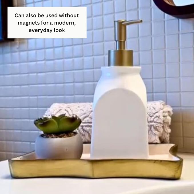 SKL Home Seasonal Soap/Lotion Dispenser Set with 7 Holiday Magnets, Silver | Interchangeable designs to celebrate all year! Gift-ready & great for the bathroom, kitchen, bar or any sink space.