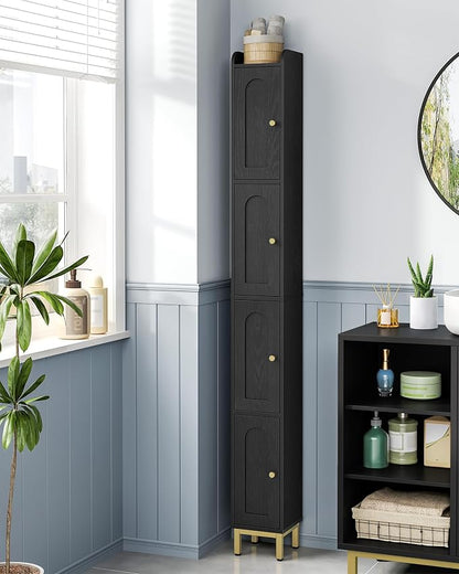 Hzuaneri 4-Tier Narrow Tall Storage Cabinet | Slim Bathroom Storage Cabinet with 4 Adjustable Feet and Shelves, for Living Room, Laundry Room, Black, 7.9"Dx7.9"Wx70.9"H