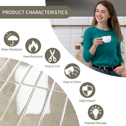 10 Sheets Upgraded Thicker Design Subway Tile Peel and Stick Backsplash | 12”×12”Self Adhesive Wall Tiles Stick on Back Splash for Kitchen,Bathroom,Camper(Beige)