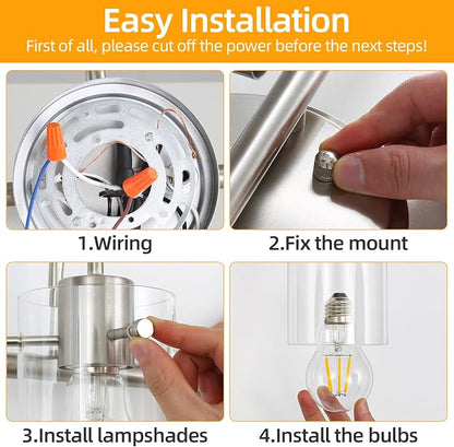 3 Lights Vanity Light Fixture, Brushed Nickel Bathroom Wall Sconce | Modern Wall Light with Clear Glass Shade Farmhouse Wall Mount Porch Wall Lamp for Mirror, Kitchen, Living Room, Workshop