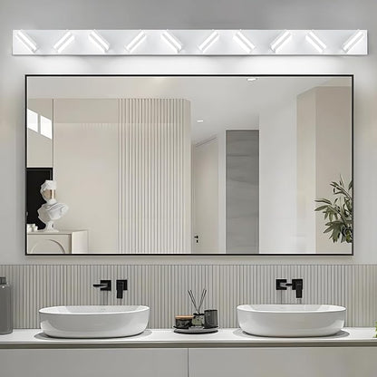 IZORRO LED Modern Bathroom Lights Fixtures(10-Light,Dimmable),Matte White Acrylic Wall Lighting,Vanity Lights for Bathroom Over Mirror - 6000k 53.5In （No Assembly Required）