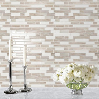STICKGOO Thicker Peel and Stick Backsplash Tile for Kitchen and Bathroom | 10 Sheets of 12”×12” - 3D Vinyl Self Adhesive Wall Tiles Stick on Backsplash for Kitchen & Bathroom(Eurasian Mocha Stone)