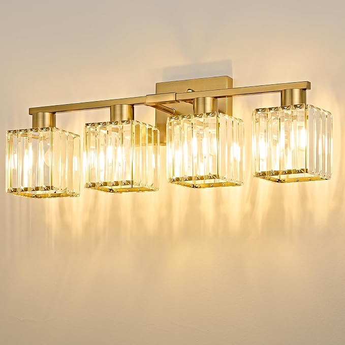 4-Light Bathroom Light Fixtures, Modern Gold Crystal Wall Light for Bathroom,Lighting Fixtures Over Mirror