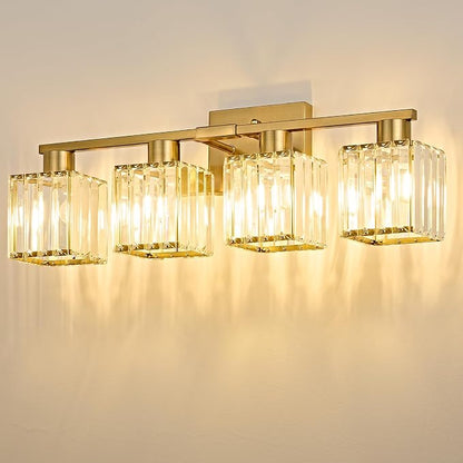 4-Light Bathroom Light Fixtures, Modern Gold Crystal Wall Light for Bathroom,Lighting Fixtures Over Mirror