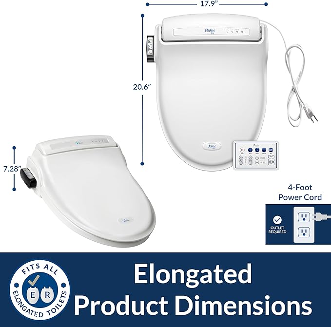 Bio Bidet Bliss BB1000 Electric Bidet Toilet Seat, Warm Water with Air Dryer, Heated Seat with Slow Close Lid, Remote Control, Elongated White