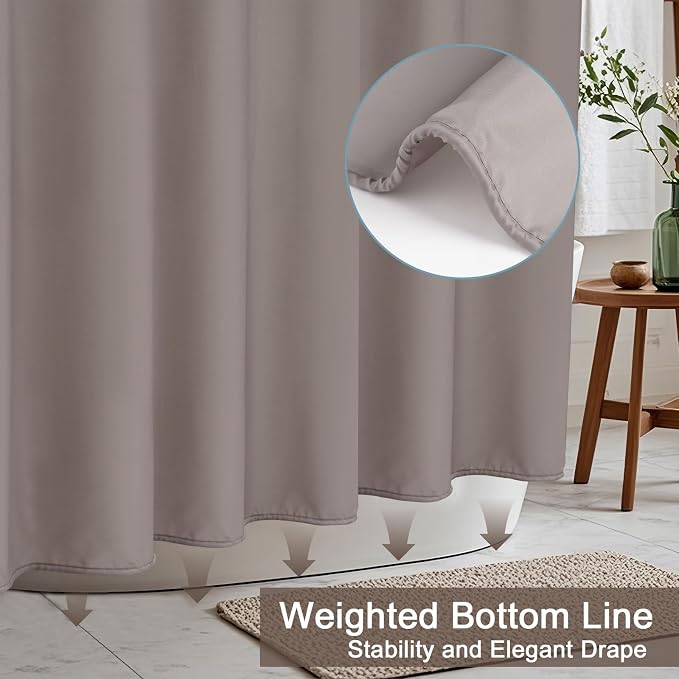 AooHome Shower Curtain Liner, Fabric Bathroom Curtain with Hooks for Hotel, Weighted Hem, Water Repellent, Chocolate, 72 x 75 Inch