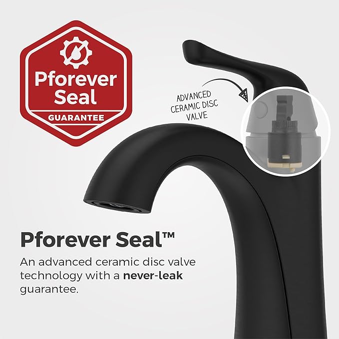 Pfister Willa Bathroom Sink Faucet, Single Control, 1-Handle, Single Hole, NSF Certified, Spot Defense Matte Black Finish, LF042MALSDB