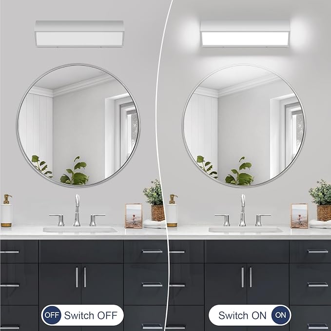 16-Inch LED Modern Bathroom Vanity Light Fixtures, Chrome Modern Acrylic Bathroom Wall Lighting Fixtures Over Mirror (Cool White 6000K)
