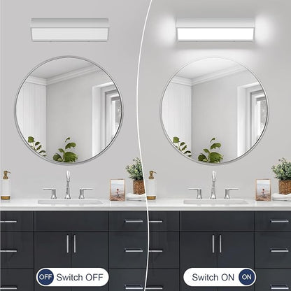 16-Inch LED Modern Bathroom Vanity Light Fixtures, Chrome Modern Acrylic Bathroom Wall Lighting Fixtures Over Mirror (Cool White 6000K)