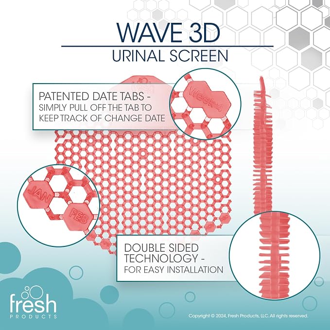Fresh Products Wave 3D Urinal Screen Deodorizer, Kiwi Grapefruit, 10 packs | Anti-Splash Shield For Men Bathroom, 30-Day Odor Control With Beneficial Bacteria, Easy Double-Sided Install, Made In USA