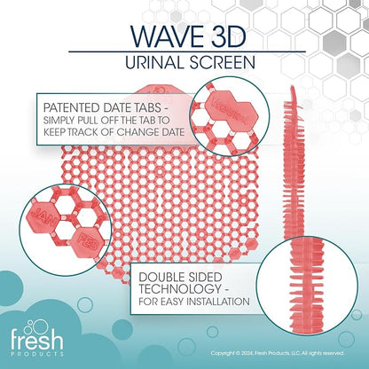 Fresh Products Wave 3D Urinal Screen Deodorizer, Kiwi Grapefruit, 10 packs | Anti-Splash Shield For Men Bathroom, 30-Day Odor Control With Beneficial Bacteria, Easy Double-Sided Install, Made In USA