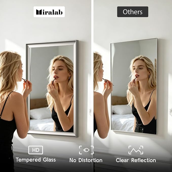 2 Pack Brushed Nickel Bathroom Mirrors 22x30 Inch | Silver Rectangle Vanity Mirror for Bedroom, Entryway, Living Room Decor, Aluminum Framed, Curved Wide Edge, Anti-Rust