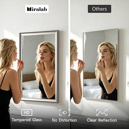 2 Pack Brushed Nickel Bathroom Mirrors 22x30 Inch | Silver Rectangle Vanity Mirror for Bedroom, Entryway, Living Room Decor, Aluminum Framed, Curved Wide Edge, Anti-Rust