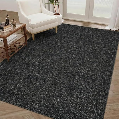 Garvee Modern 5x7 Rugs for Entryway Solid Color Washable Area Rugs, Black | Rubber Backing Neutral Textured Non Shedding Stain Resistant Low Pile Foldable Soft Rug for Bedroom Nursery Living Room