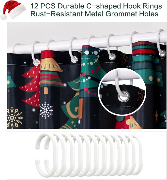 Shower Curtain Christmas, Holiday Shower Curtain Red Green Christmas Tree Snowflake ShowerCurtain Sets Waterproof Polyester Fabric Machine Washable Home Farmhouse Decor Bathroom Curtains