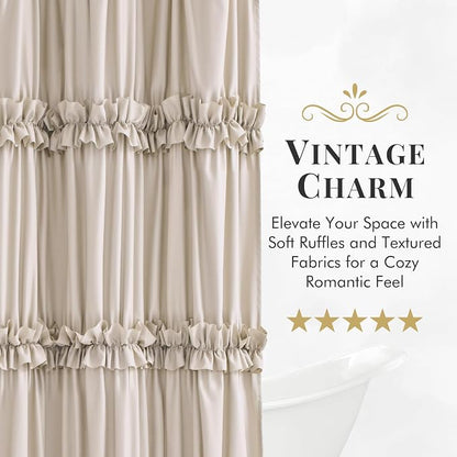 LIPA Boho Rustic Beige Ruffle Shower Curtain 72x78 Inches | Farmhouse Shower Curtains for Bathroom,Water‑Resistant Fabric Shower Curtain,Bohemian Bathroom Decor