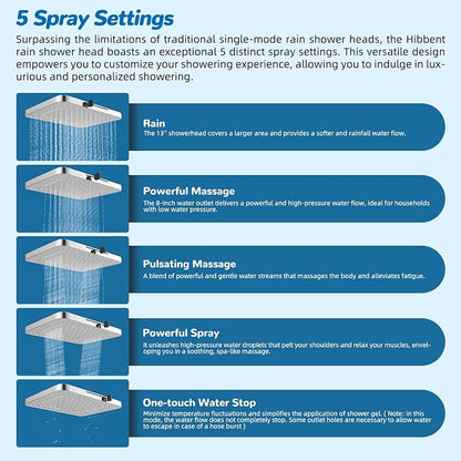 Hibbent 5-spray Dual Filtered White Rain Shower Head, 10 Spray Handheld | Shower Heads with Handheld 10-Spray Combo, All Metal Easy Reach 4-way Diverter Extension Arm, 71'' Hose & Holder, Chrome