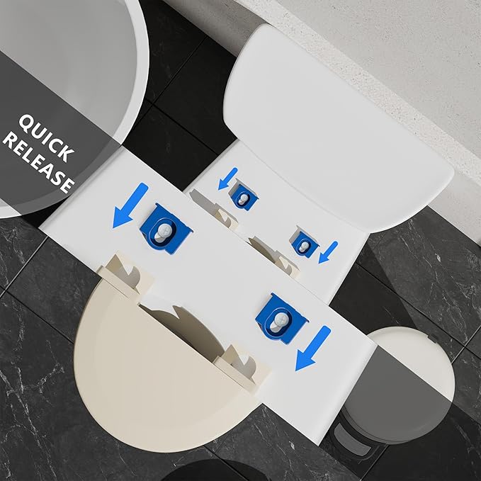 Angol Shiold Quiet-Close Molded Wood Toilet Seat with Non-Slip Adjustable Hinges, Anti-Pinch Bumpers, Easy Install & Clean（Biscuit, Round 16.5''）