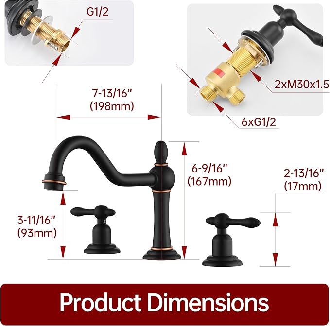 SUMERAIN 8 Inch Widespread Bathroom Faucet, Oil Rubbed Bronze | 3 Hole, 2 Handle, Vintage Style, 360°Swivel Spout