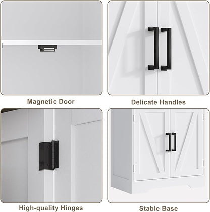 Treocho Farmhouse Bathroom Floor Cabinet with Adjustable Shelves | 13.78"D x 23.62"W x 43.46"H, Freestanding Kitchen Pantry Cabinet, Cupboard for Living Room, Dining Room, White