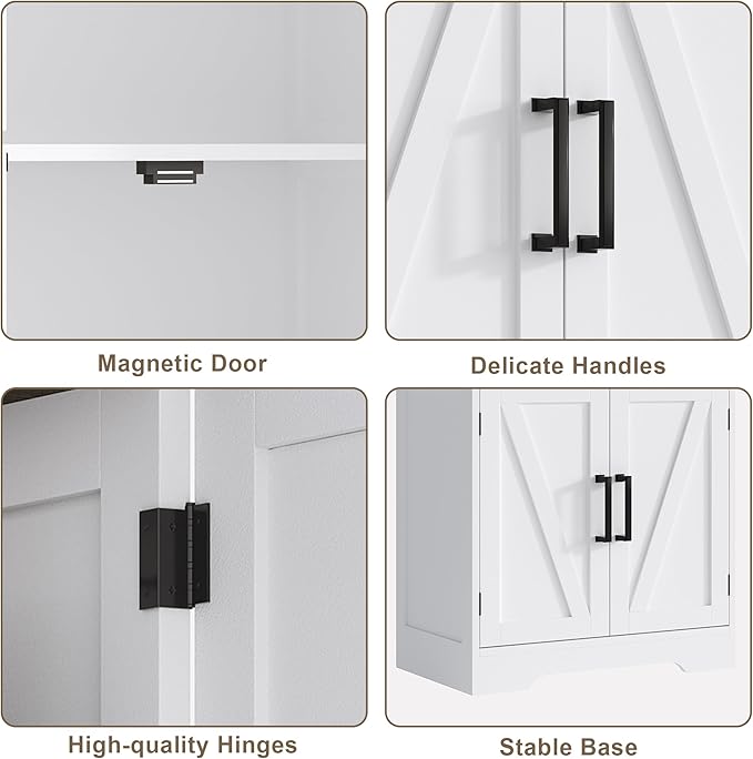 Treocho Farmhouse Bathroom Floor Cabinet with Adjustable Shelves | 11.81"D x 23.62"W x 43.46"H, Freestanding Kitchen Pantry Cabinet, Cupboard for Living Room, Dining Room, White