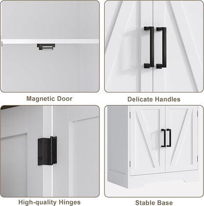 Treocho Farmhouse Bathroom Floor Cabinet with Adjustable Shelves | 11.81"D x 23.62"W x 43.46"H, Freestanding Kitchen Pantry Cabinet, Cupboard for Living Room, Dining Room, White