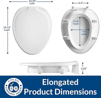 Bemis Assurance 3" Raised Toilet Seat for Seniors, Made in USA, Secure Hinges, Clean Shield Guard, Elongated, White