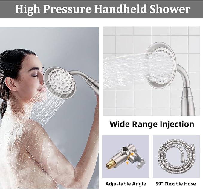 All Metal Thermostatic Shower System Backnets 9 Inch Shower Faucet Set with Rain Shower Head and Body Jets for Bathroom, Rough-in Valve Body and Trim kit Include, Brushed Nickel