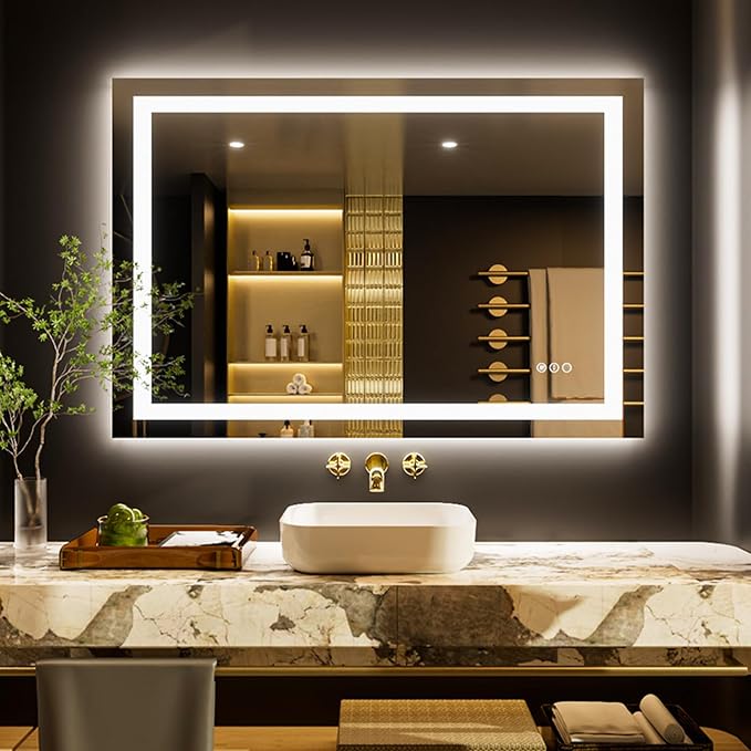 LOAAO 50"X36" LED Bathroom Mirror with Lights, UL Listed | Anti-Fog, Dimmable, 3 Color Temperature, Backlit + Front Lit, Memory Function, Tempered Glass
