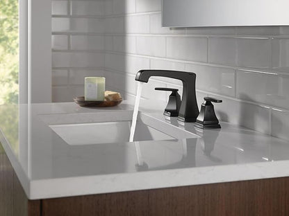 Delta Ashlyn Matte Black Bathroom Faucet 3 Hole, 8 Inch Widespread Bathroom Sink Faucet for Vanity, Metal Push-Pop Drain Assembly, Matte Black 3564-BLMPU-DST