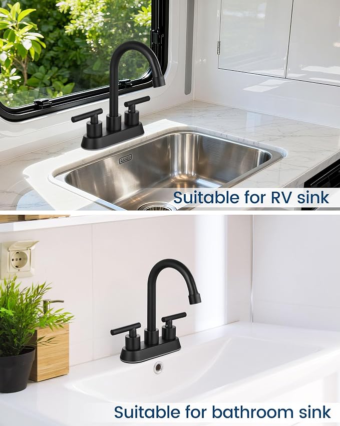 Airuida 4 Inch Centerset Matte Black Bathroom Sink Faucet | 2 Handle,with Pop Up Drain,Sink Faucet Bathroom