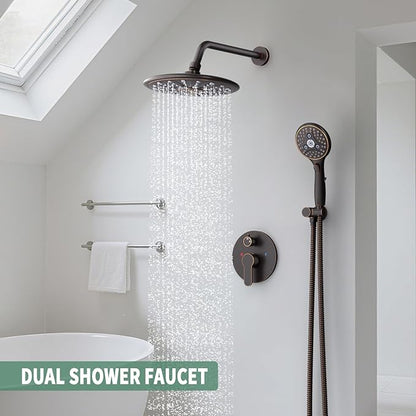 SunCleanse Oil Rubbed Bronze Shower System, Shower Faucet Sets Complete with Rain Shower Head and 7-Settings Handheld Shower Spray, Included Rough in Valve and Trim Kit