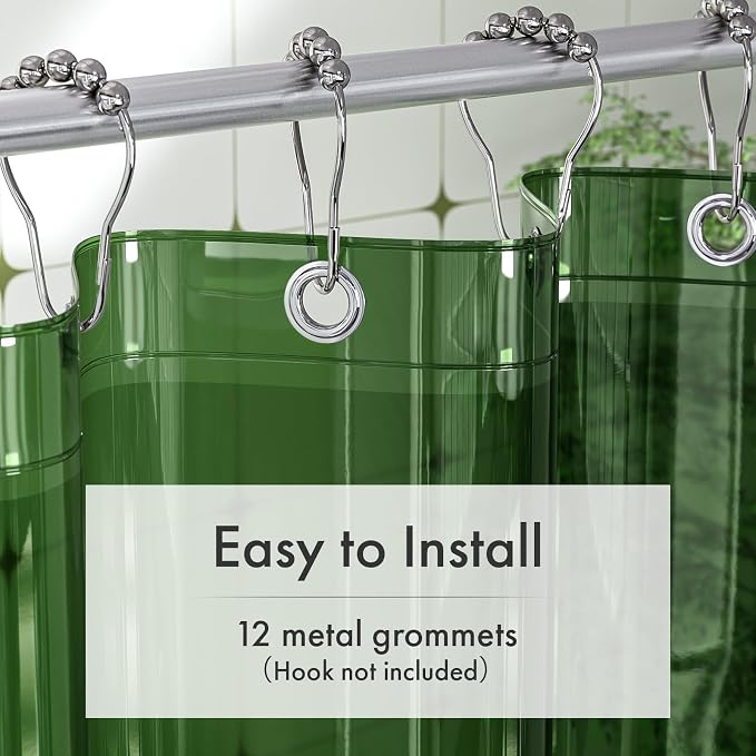Shower Curtain Liner 72x72, Plastic Shower Liner PEVA Medium Weight Inside Shower Curtains for Bathroom with Rustproof Grommets, Dark Green