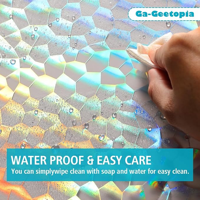 Ga-Geetopia Holographic Extra Long 3D EVA Shower Curtain Liner Water Cube, 72x80 Premium Light Weight Clear Plastic Bathroom Shower Curtain with Rustproof Metal Grommets