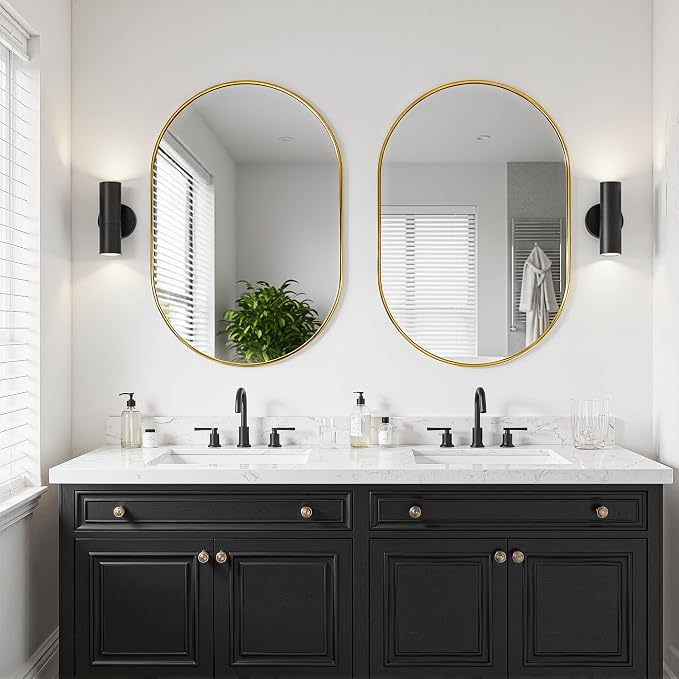 Oval Bathroom Mirror for Over Sink, 2 Pack 24"x36" Gold Wall Mirror | HD Shatterproof Glass, Metal Framed, Oval Vanity Mirrors for Bathroom, Bedroom, Living Room, Entryway, Horizontal or Vertical