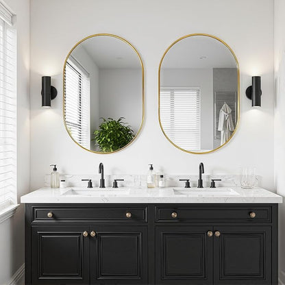 Oval Bathroom Mirror for Over Sink, 2 Pack 24"x36" Gold Wall Mirror | HD Shatterproof Glass, Metal Framed, Oval Vanity Mirrors for Bathroom, Bedroom, Living Room, Entryway, Horizontal or Vertical