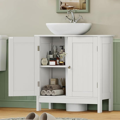 Iwell Pedestal Sink Storage Cabinet with 2 Doors and Shelf, Under Sink Cabinet, Bathroom Sink Cabinet with U-Shape, White